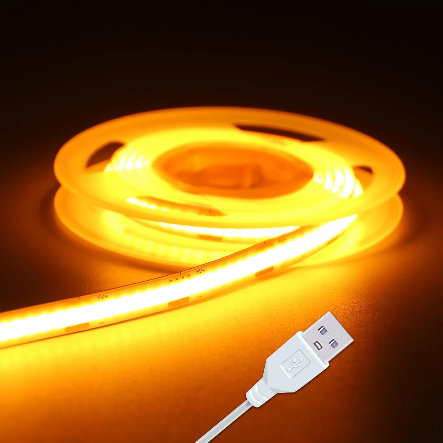 Short LED Strip Lights, 5V USB Gold Yellow COB (3.28FT/1M)