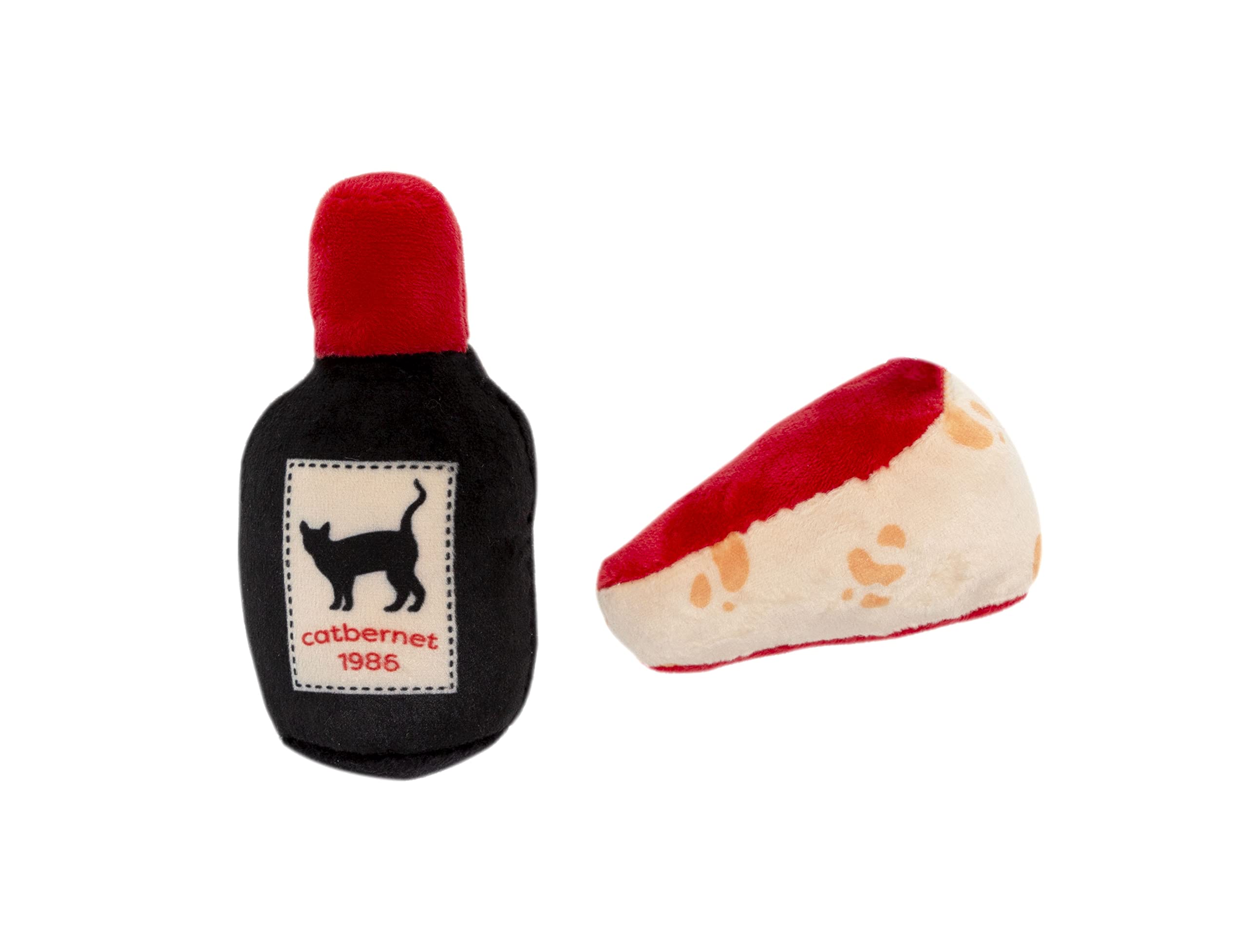 Pearhead Cheese and Wine Cat Toys, Set of 2, Wine and Cheese Catnip Toys, Valentine's Day Crinkle Cat Toys, Cat Owner Valentine's Day Keepsake