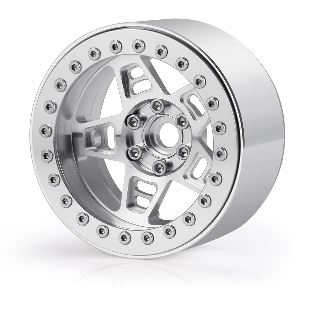 MOHERO 4Pcs 2.2 Extended Beadlock Wheel Rims for 1/10 Axial SCX10 II 90046 and 1/14 MJX 14210 RC Crawler Car Upgrade Part (Silver)