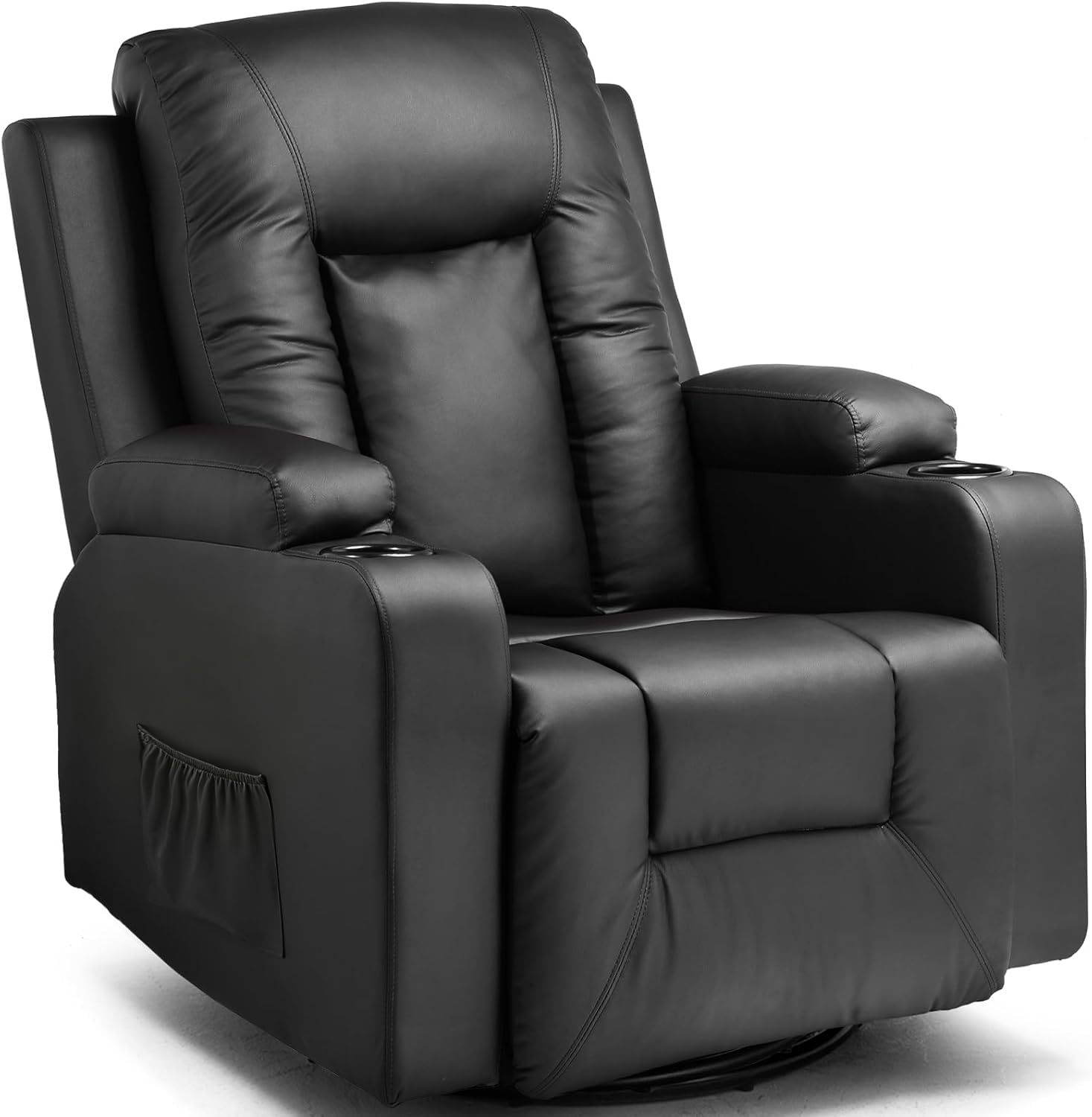 Fauteuil lounge pivotant design ergonomique et finitions cuir noir