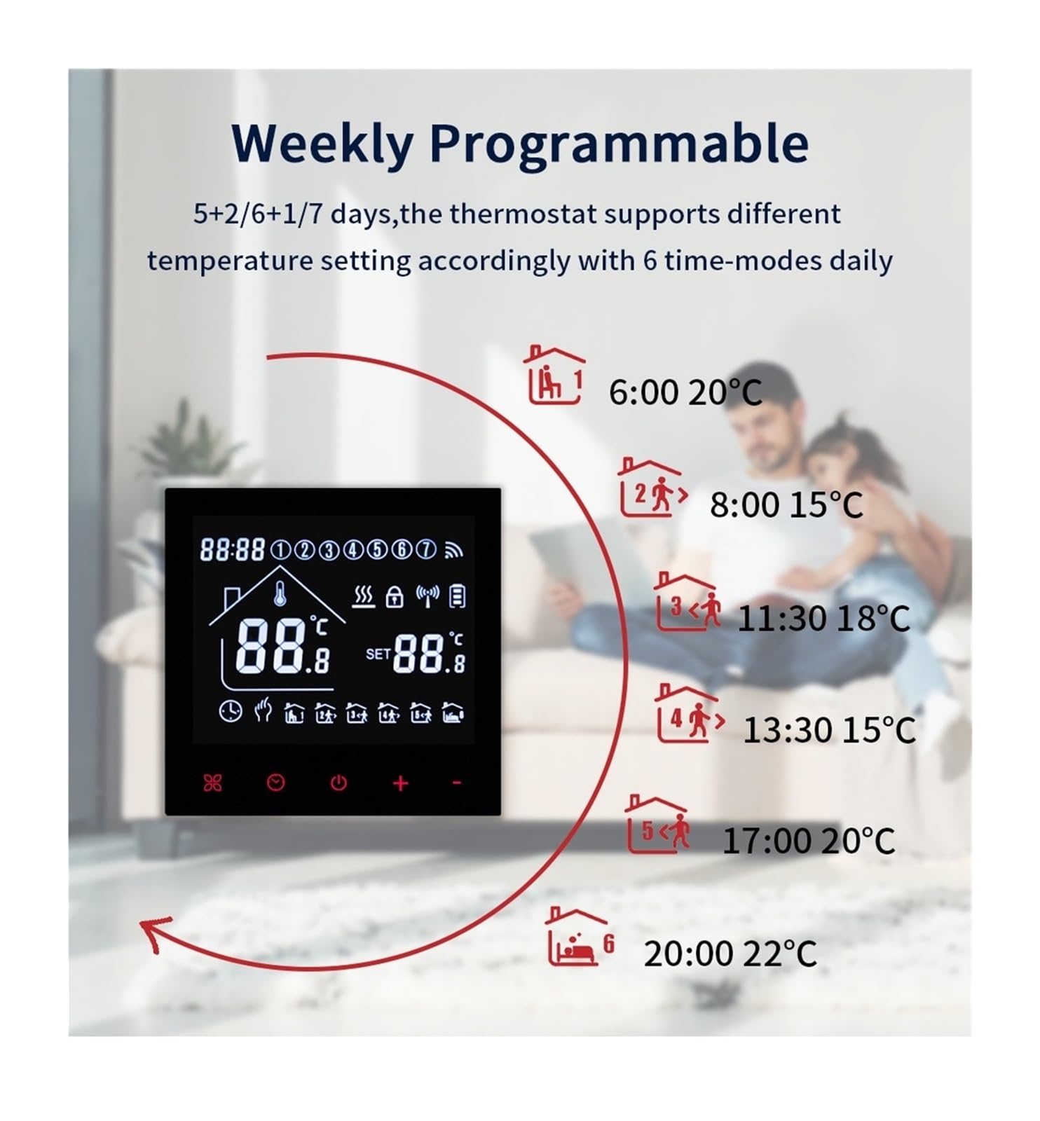 Termostato Intelligente, Termostato Touchscreen LCD, di Riscaldamento a Pavimento Elettrico programmabile, regolatore di Temperatura for la casa(Water Floor 3A)