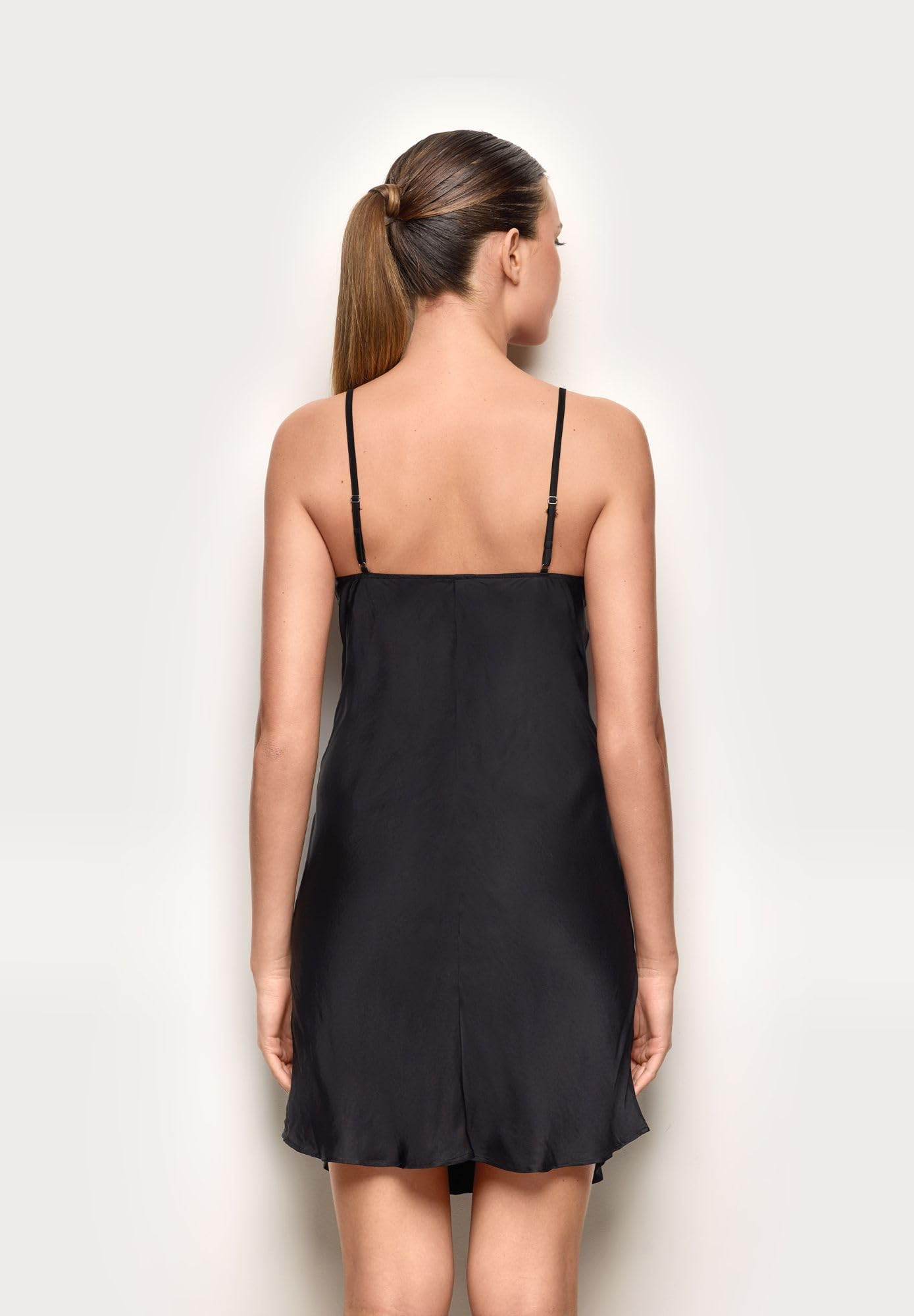 YAMAMAY, Sottoveste in Raso e Pizzo, Desire, Nero, Donna