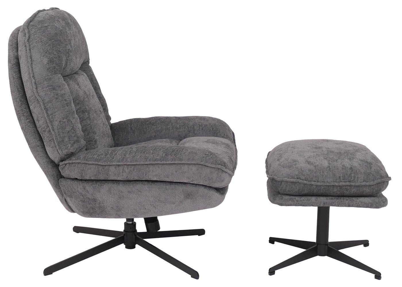 Mendler Relaxsessel mit Hocker HWC-P32, Fernsehsessel Nosagfederung, drehbar Metall Stoff/Textil Chenille (370 g/m²) - grau