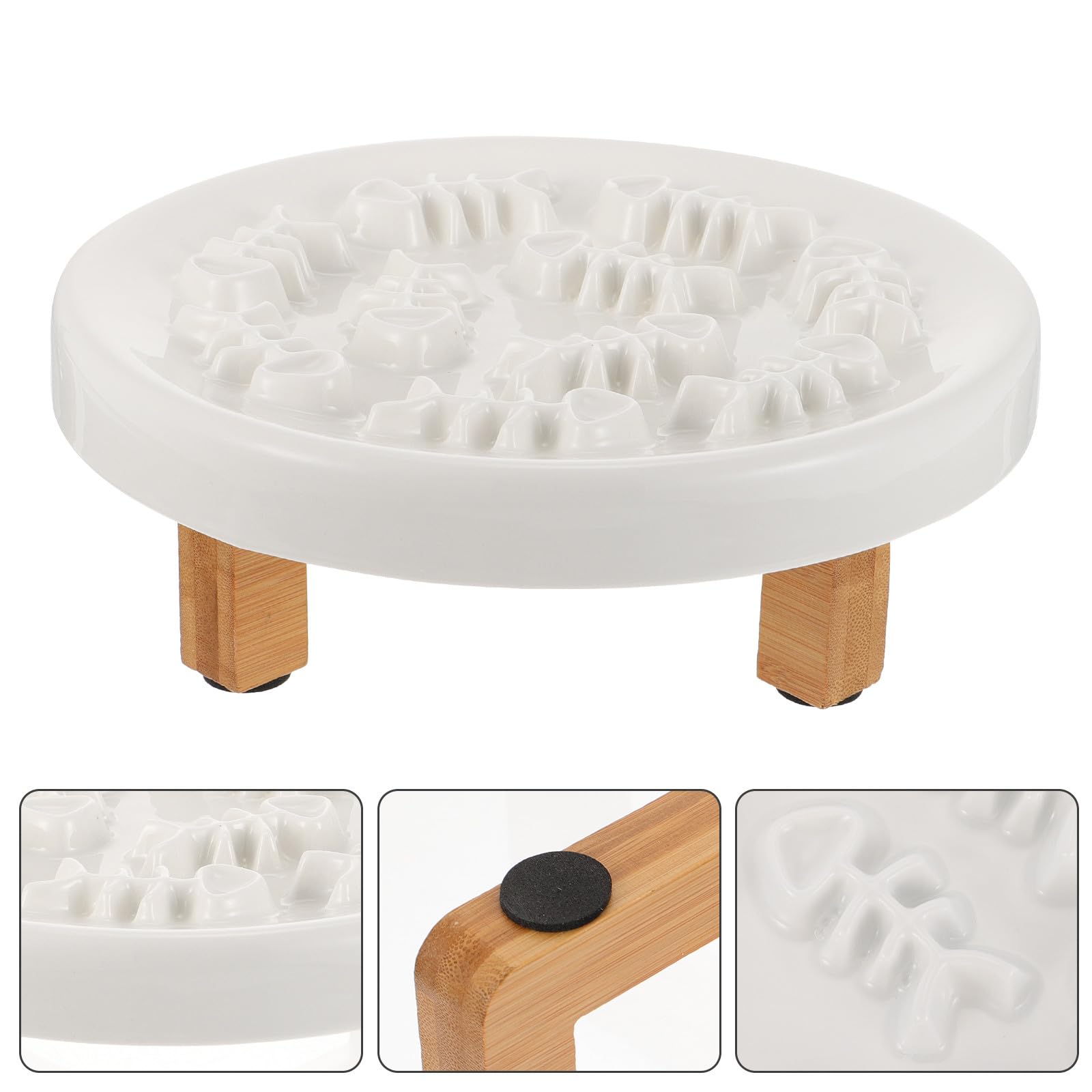UKCOCO Juego de Comedero Lento Elevado para Mascotas con Base de Madera y Cerámica, Adecuado para Perros Pequeños y Gatos, Previene el Estrés al Comer