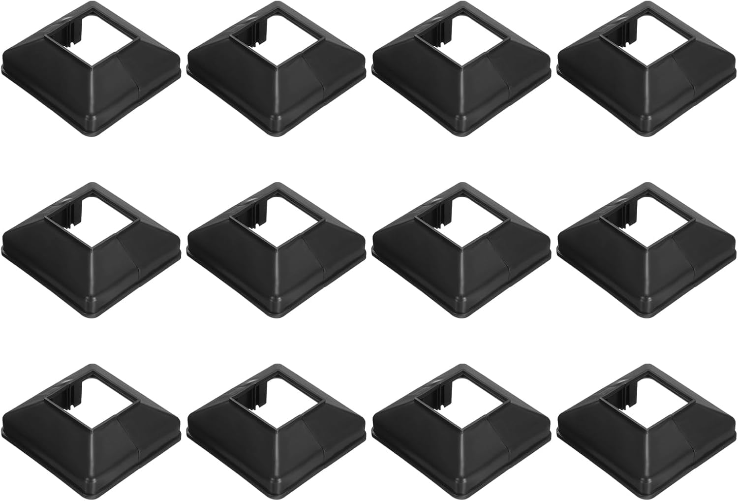 12 Pack 1.6 x 1.6 Inch Square Deck Post Base Covers, Black Plastic Split Fence Post Skirts for Railing Fence Stair Porch Patio Posts