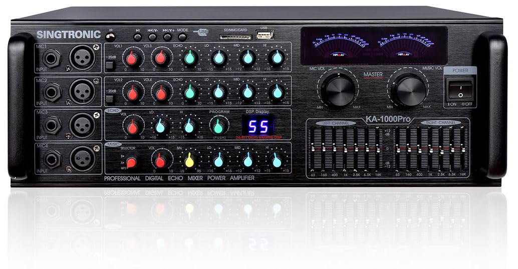 SINGTRONIC KA-1000Pro 2000W Professional Karaoke Mixing Amplifier | Optical Input, Bluetooth Send/Receive, USB/MP3 Playback, EQ & BBE Sound Enhancer