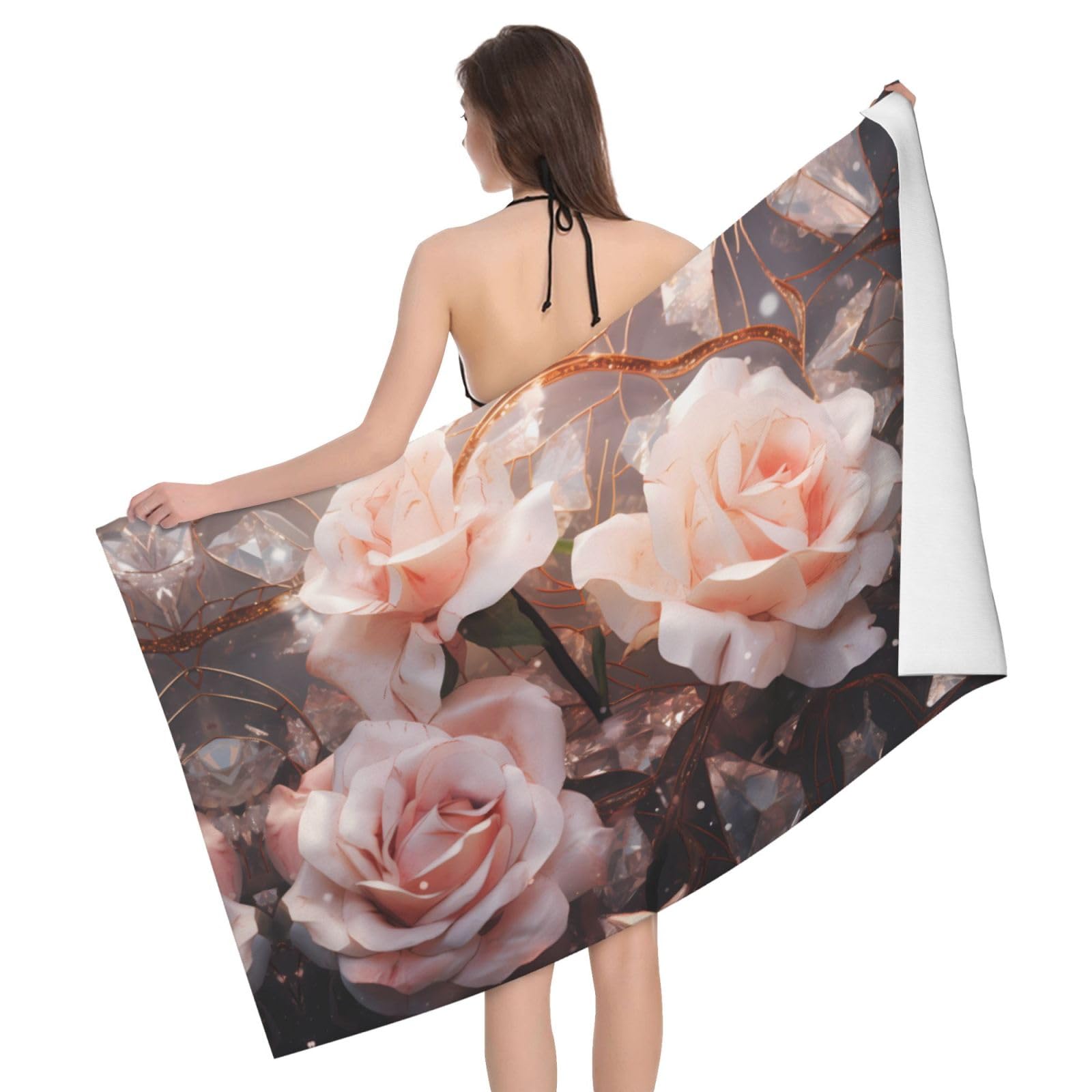 QAZWZML Home microfiber White Roses prints bath towels for travel, beach, and bathroom use. Highly absorbent and soft pool towels for men and women, quick drying