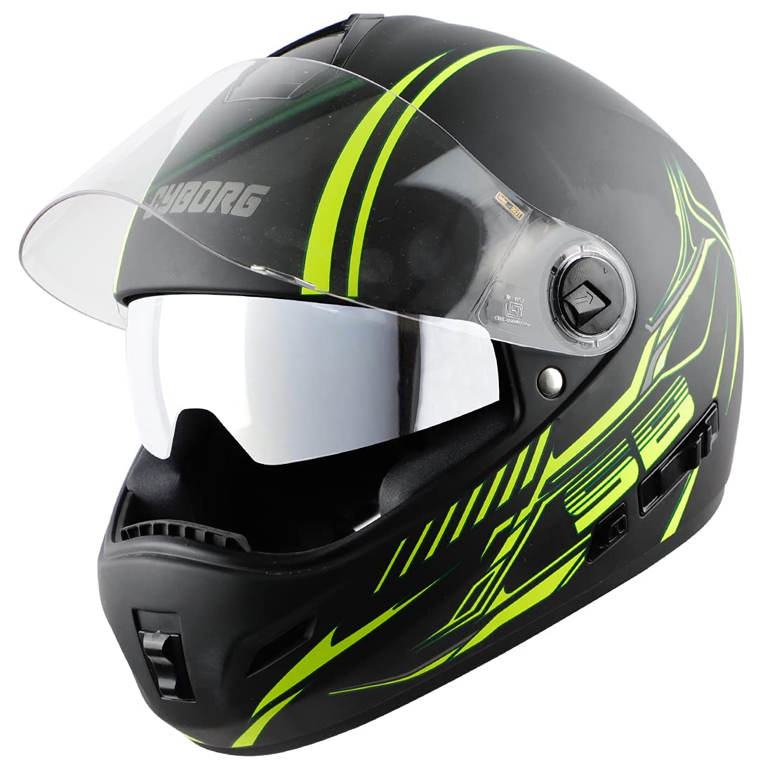 Steelbird Cyborg Cipher Full Face Helmet with Chrome Silver Sun Shield, ISI Certified Helmet