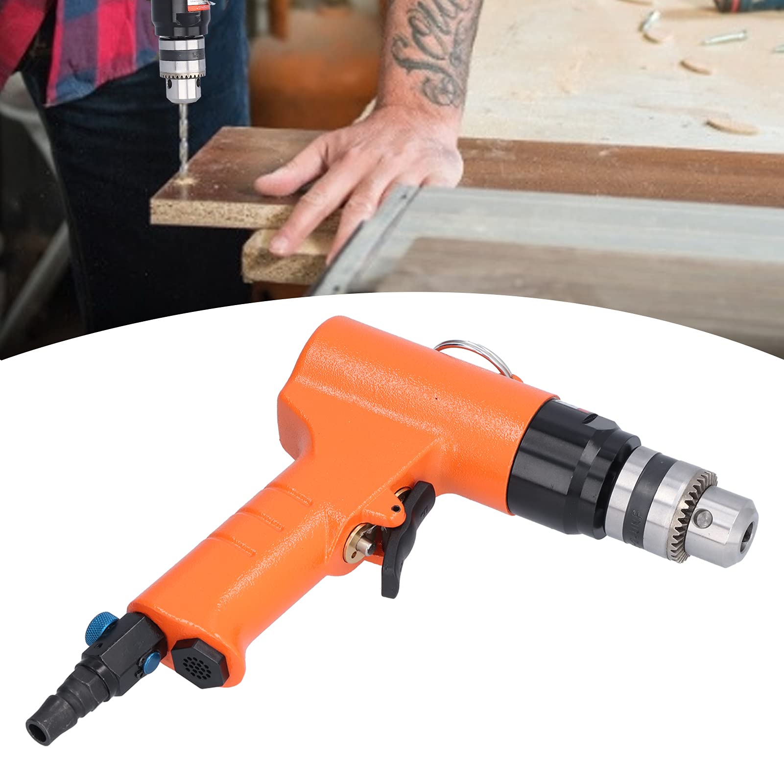 Empuñadura de taladro neumático neumático de 3/8 pulg. Potente diseño de rodamiento doble Reversible CW CCW 1400 rpm Velocidad ajustable para perforación de madera, hierro y