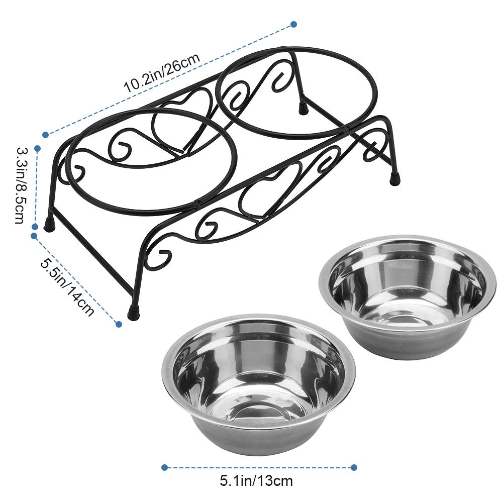 Gamelle double en acier inoxydable pour animal domestique - Gamelle surélevée pour chien et chat - Avec support en fer rétro - Double gamelle pour nourriture et eau