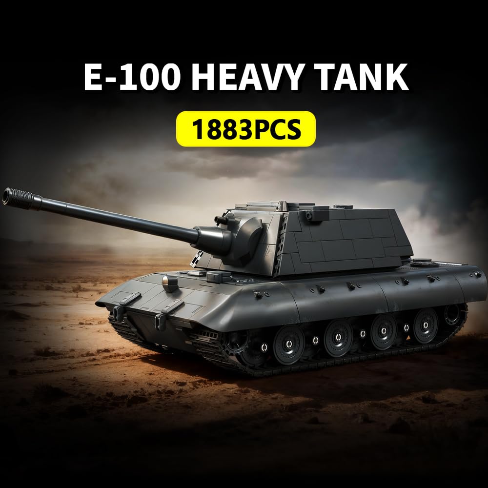 E-100 Schwerer Panzer Klemmbausteine Bausatz, 1883 Stück Germanische Militärfahrzeug Bausteine Modell, Baugeschenke für Hobbyisten und Erwachsene
