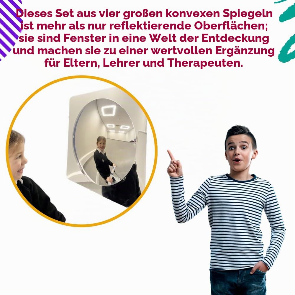 Playlearn Set aus 4 Konvexspiegeln – Sensorische Spiegel – Kinderentwicklung – Fantasie, Kreativität und Sinnesstimulation
