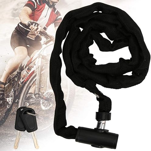Miniatura 8 de Keenso Cerradura de cadena, 3.9 ft antirrobo con llave, negro, portátil, resistente, para bicicleta, motocicleta, scooter eléctrico