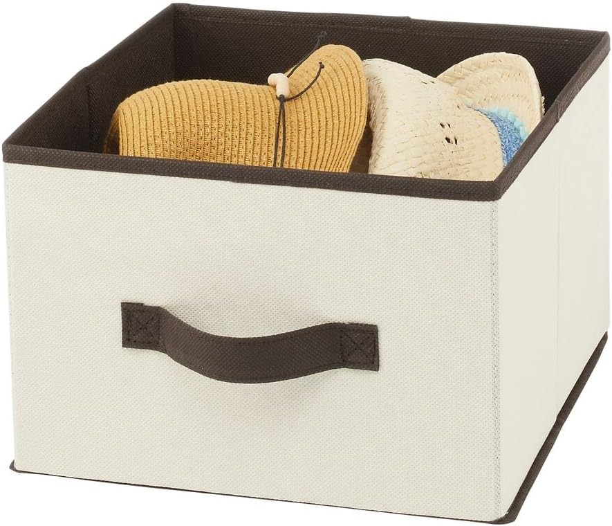 mDesign Fabric Bin for Cube Organizer - Foldable Cloth Storage Cube - Collapsible Closet Storage Organizer - Folding Storage Bin for Clothes and More - Jane Collection - 4 Pack - Cream/Espresso Brown