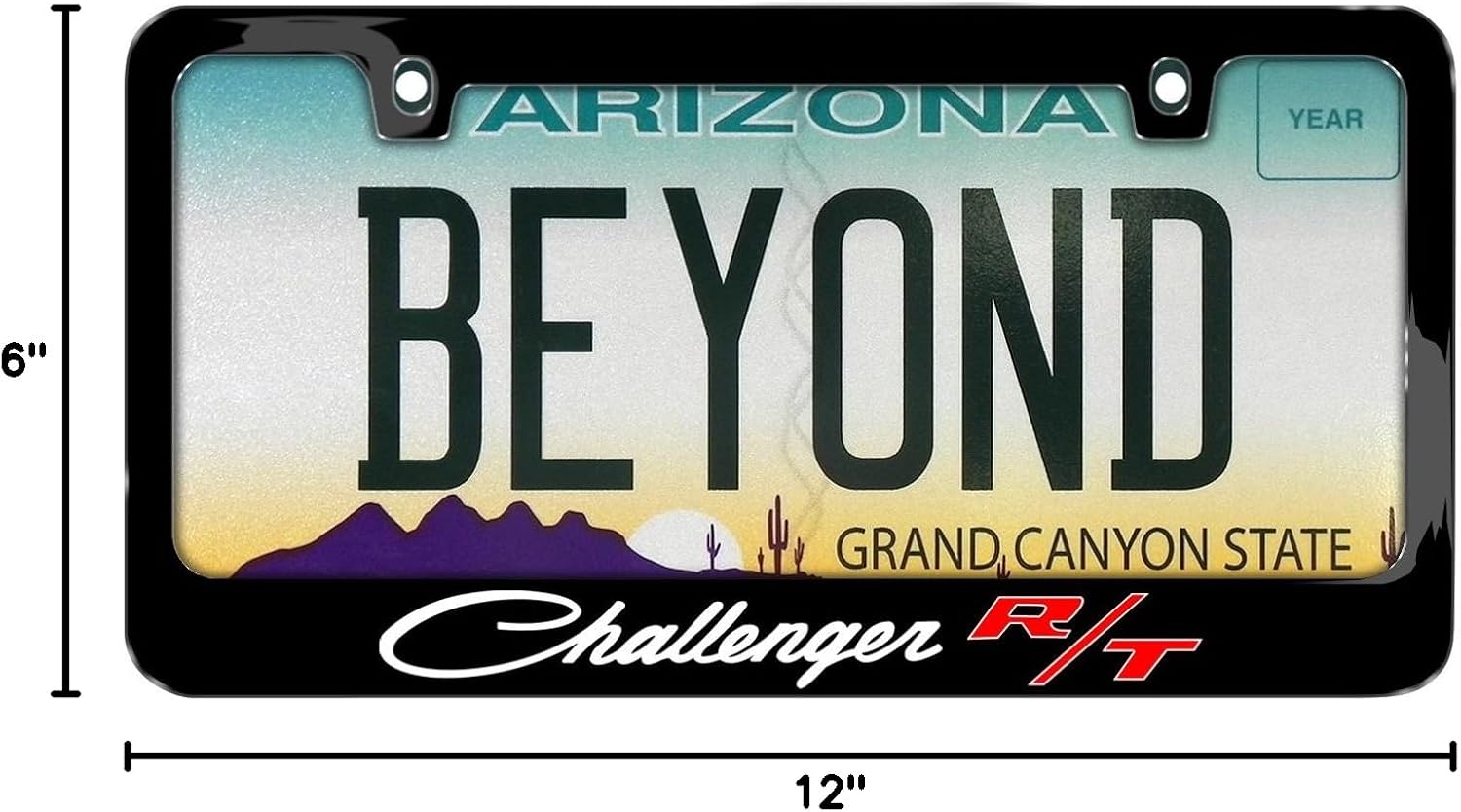 iPick Image for Dodge Challenger R/T Classic UV-LED Printed American-Made Black Metal License Plate Frame