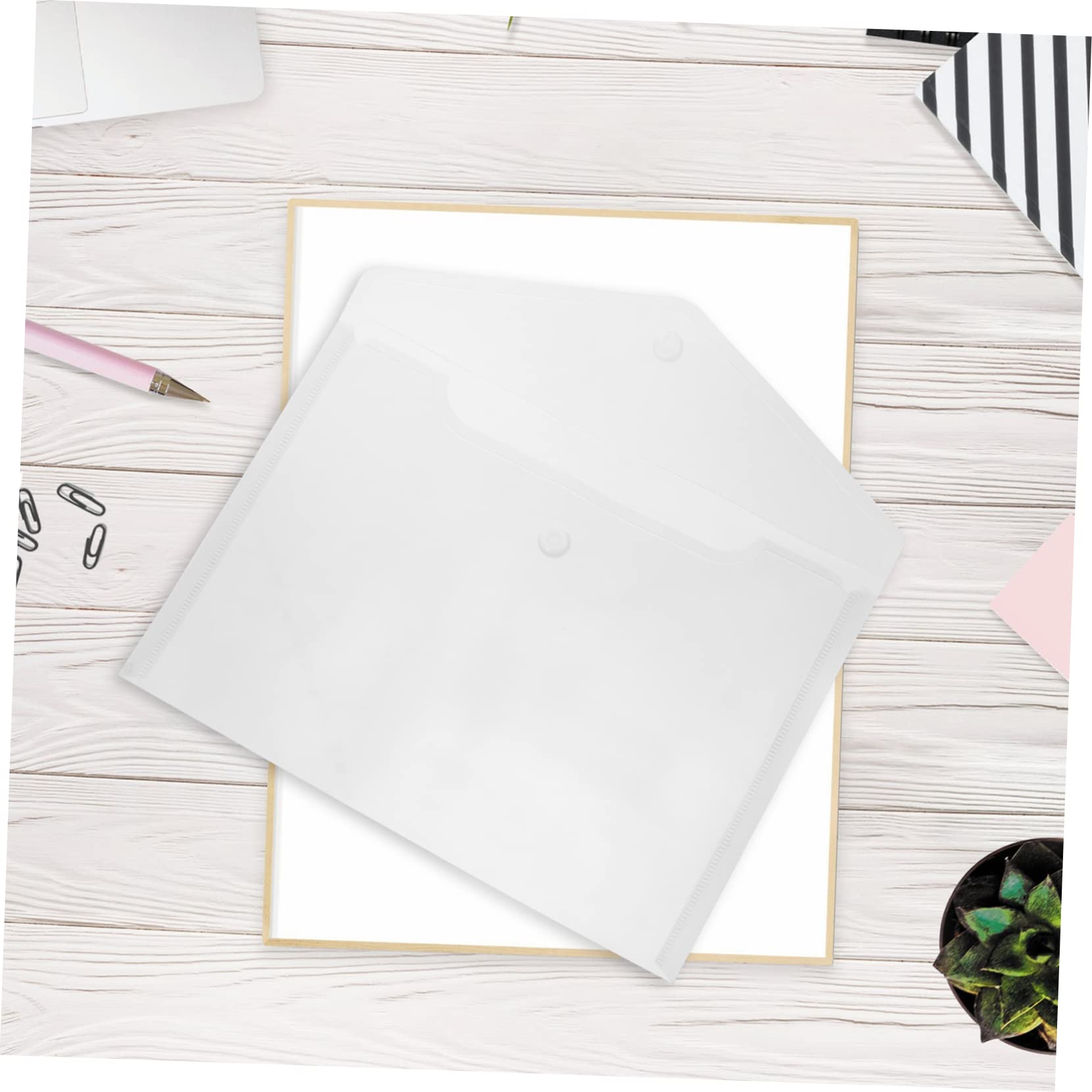 Lurrose Borsa Portadocumenti A4 Chiusura a Bottone in Plastica Trasparente per Ufficio e Studio 40 Pz