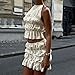 GOTHPICKUS Womens Y2K Boho Two Piece Skirt Set Pleated Ruffled Backless Sexy Crop Tank Tops Lace Up See Through Outfits (Beige,Medium)