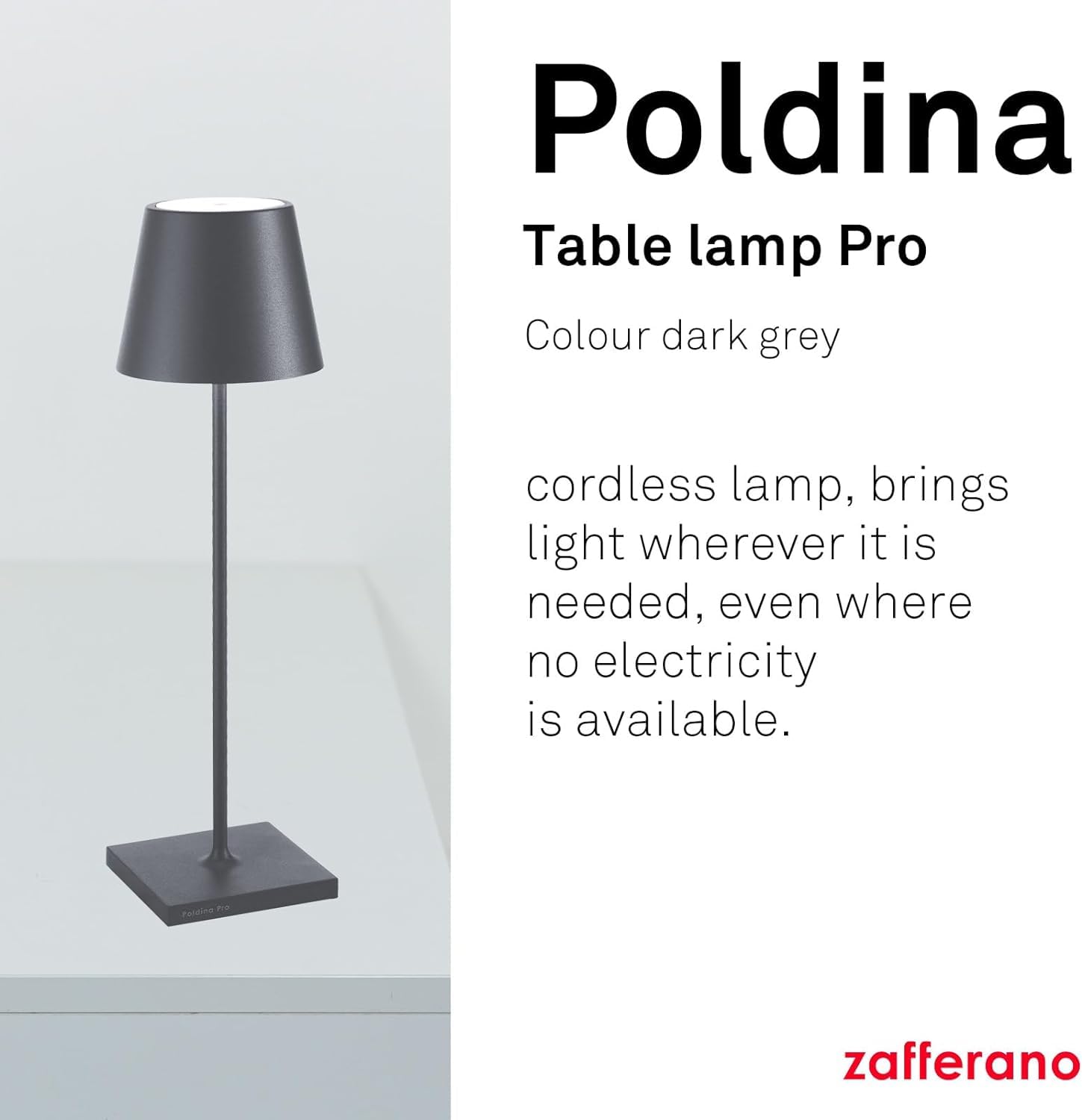 Zafferano, Poldina Pro Lamp, Rechargeable Cordless Table Lamp with Touch Controls, Suitable for Interior and Outdoor Dimmer - Image 2