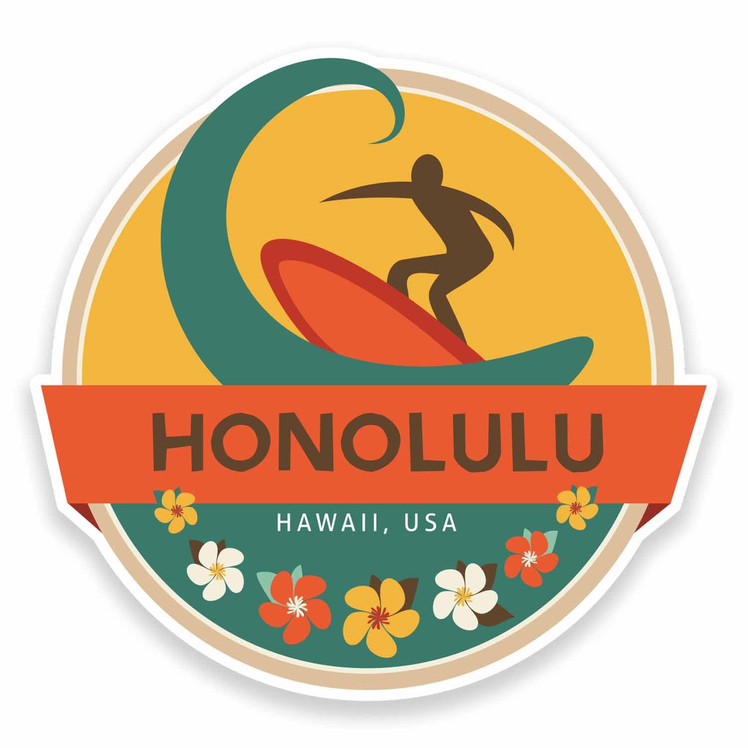 2 x 10cm Honolulu Hawaii USA Flag Vinyl Sticker Decal Car Laptop Luggage #9473 (10cm Wide x 9.5cm High)