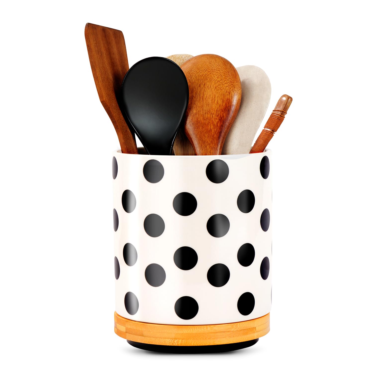 Ceramic Utensil Holder for Countertop,360°Rotating Cooking Large