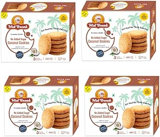 Mid Break Midbreak Sugar-Free Coconut Biscuits - High Fiber Gut-Friendly Low Glycemic Index Cookies Tasty Healthy Snacks Pack Of 4