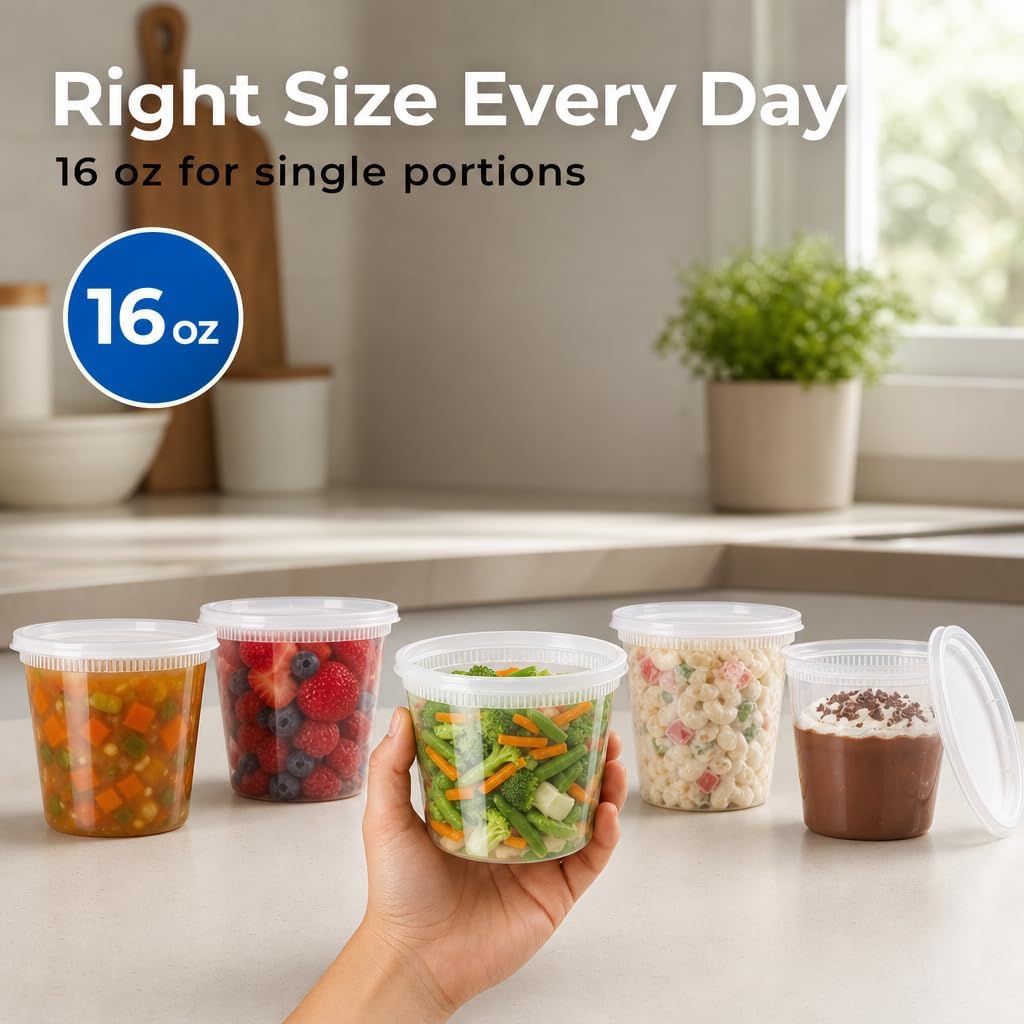 Basix Deli Containers with Lids, 16 Oz Leakproof Plastic, 24 Count image 5