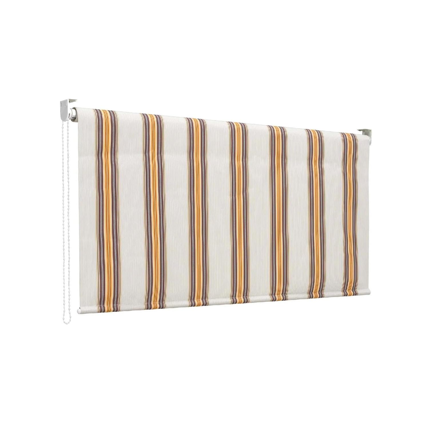 Tenda da Sole a Caduta 150x250 cm con Rullo in Alluminio, Parasole Esterno a Righe Beige, Attacco Soffitto Incluso