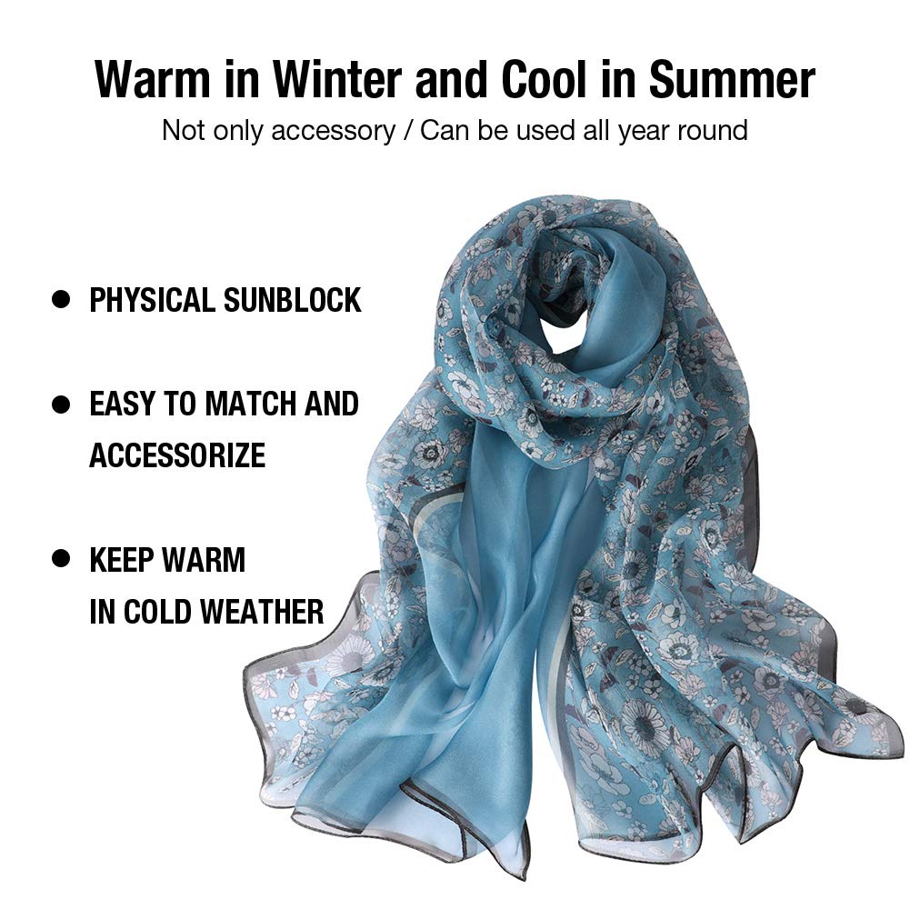 STORY OF SHANGHAI Sciarpa di 100% Seta da Donna Foulard Chiffon con Fantasie Orientale Semi-Trasparente