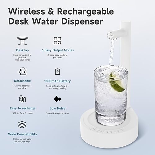 Miniatura 2 de Dispensador de agua de escritorio para botella de 5 galones, bomba de agua eléctrica portátil de escritorio con carga USB-C rápida para el hogar,