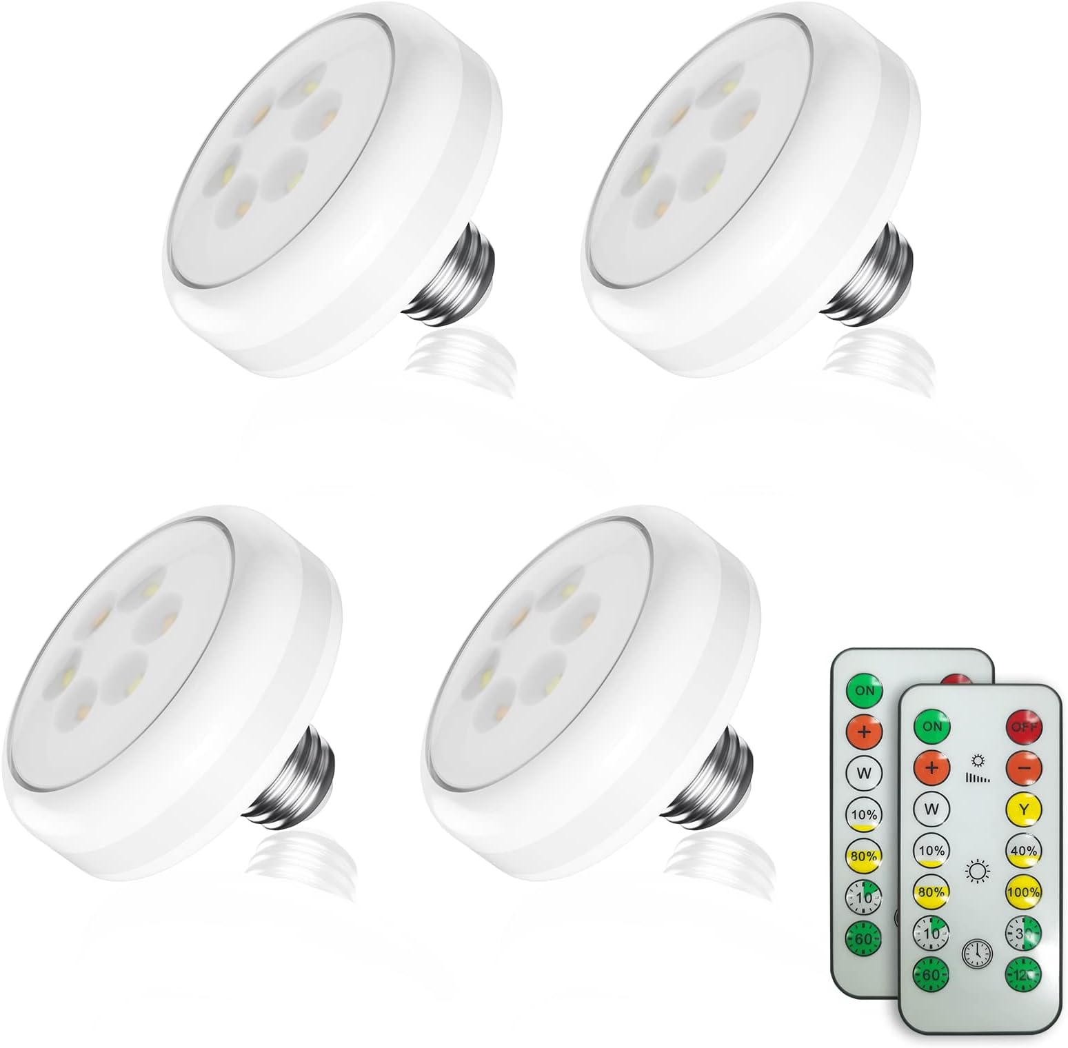 4 Pack AA Battery Powered Light Bulb,AA Battery Operated LED Puck Light with Remote Control,E26 Screw Wireless Dimmable Light Bulbs for Wall Sconces Lamp Non Electric Light Fixtures Home