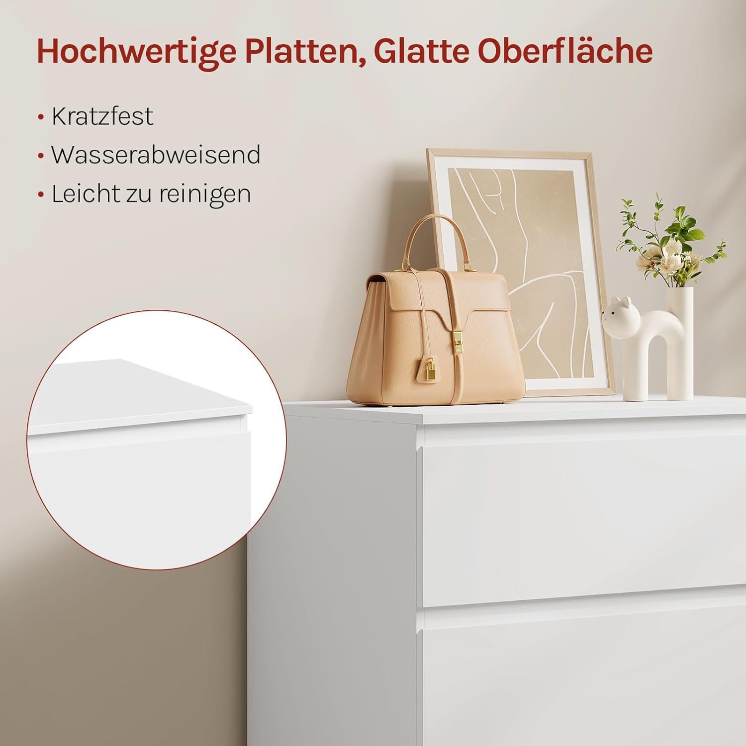 WOLTU Kommode mit 3 Schubladen, platzsparender Kommodenschrank | Sideboard in Hochglanz Weiß, für Wohnzimmer Schlafzimmer Büro, 80 x 78 x 48 cm
