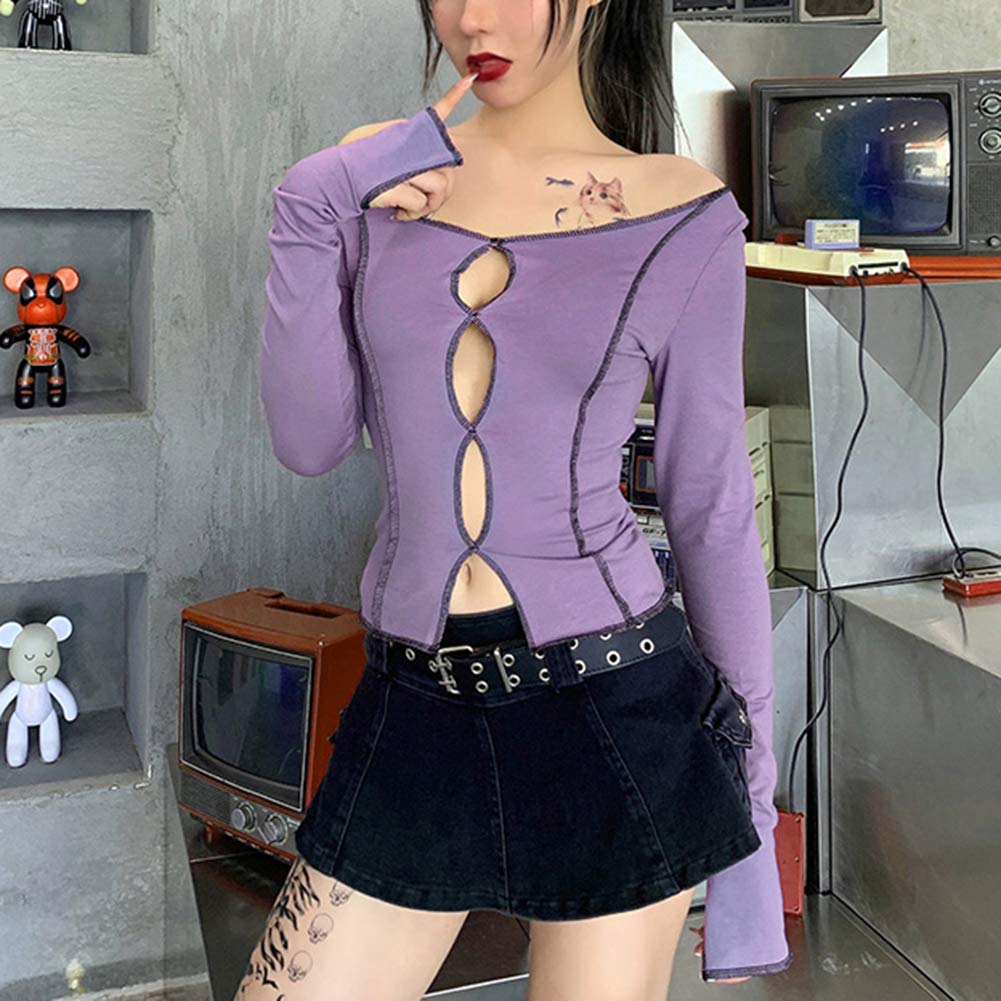 FAIMILORY Women's Streetwear Patchwork E Girl Shirts y2k Contrast Stitch Crop Top