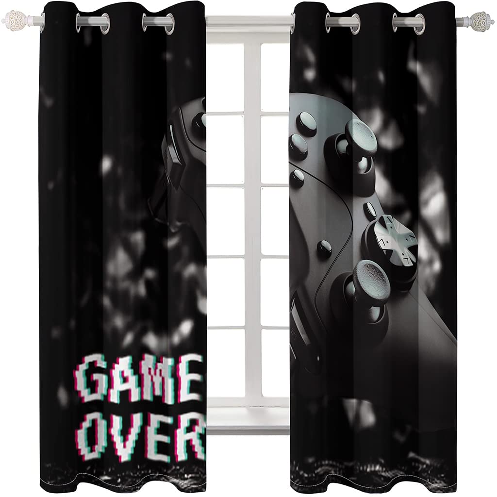 Xisnuient Videojuegos 3D Apagón de Cortina Cortina con Agujeros Cortinas de Dormitorio Modernas para Sala de Estar, 2 Paneles, Cortina Infantil Boy Gamer, Lavable a Máquina (Negro,75x166 cm)
