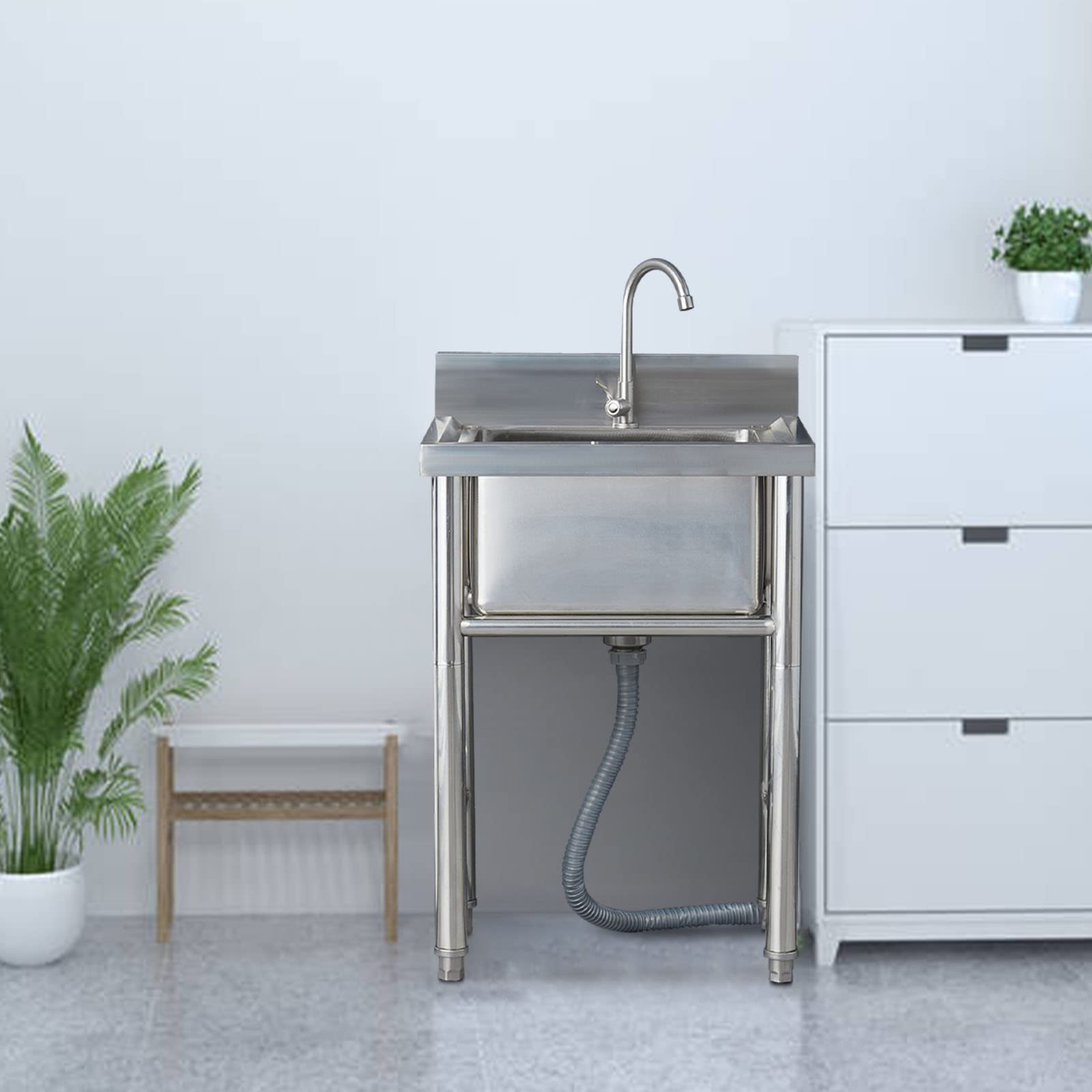 Lavello da Cucina,lavello Cucina con Rubinetto in Acciaio Inox 304,Singolo,13,78" x 13,39"/17,7" e Vasca Interna 16,5" (Ristorante,Cucina,Lavanderia,Garage)