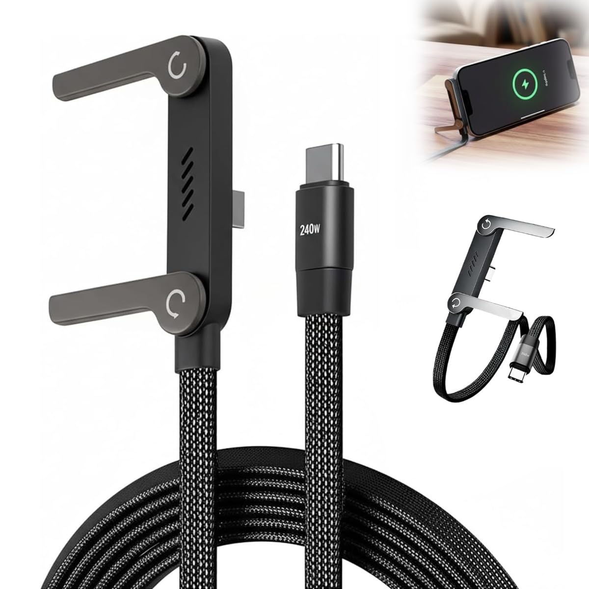 Câble USB C invisible 2 en 1 de 240 W, câble plat de charge rapide de type C de 1,5 m, design à angle droit de 90° pour les jeux, compatible avec iPhone 17, Samsung S25 S24 Ultra, tablette