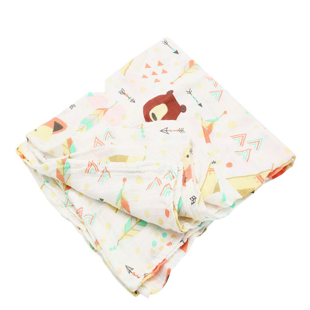 Muslin Swaddle Cloths for baby,Chickwin Organic 100% Cotton Extra Soft Boys or Girls Printed Design Large Square Cloths Wash Cloth Blanket for Sensitive Skin Baby (120 * 120cm,Pale yellow)