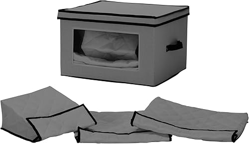 Miniatura 1 de Household Essentials Caja de almacenamiento grande para servir, lona de poliéster con lados de tablero de fibra, 3 bolsas protectoras, plegable y