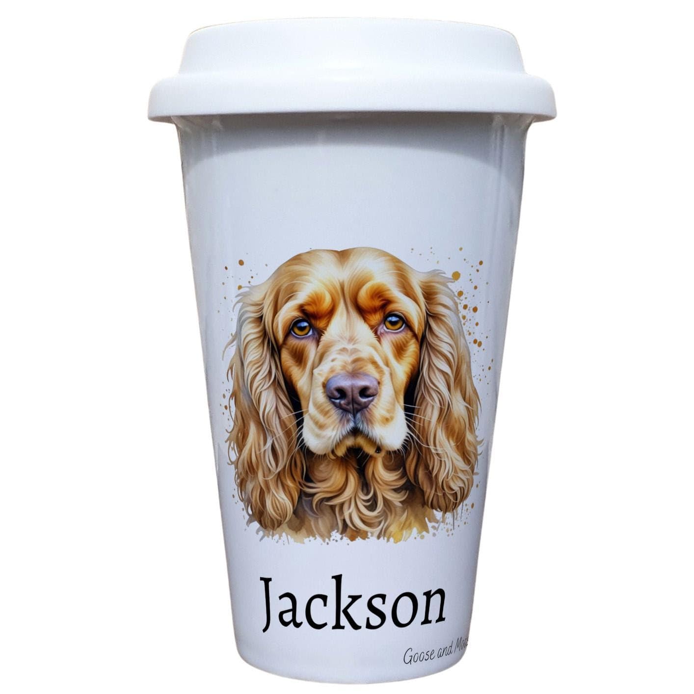 Personalised Lemon Cocker Spaniel Travel Mug, Gift for Puppy Lover, Thank you present for Dog Owner, Hot Drinks Flask, Insulated Coffee Cup