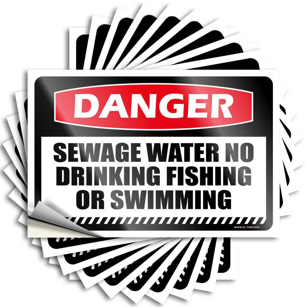 Prank Stickers for Hazardous Wastewater, No Drinking, Fishing or Swimming, 10 Car Stickers (12 x 18 cm)