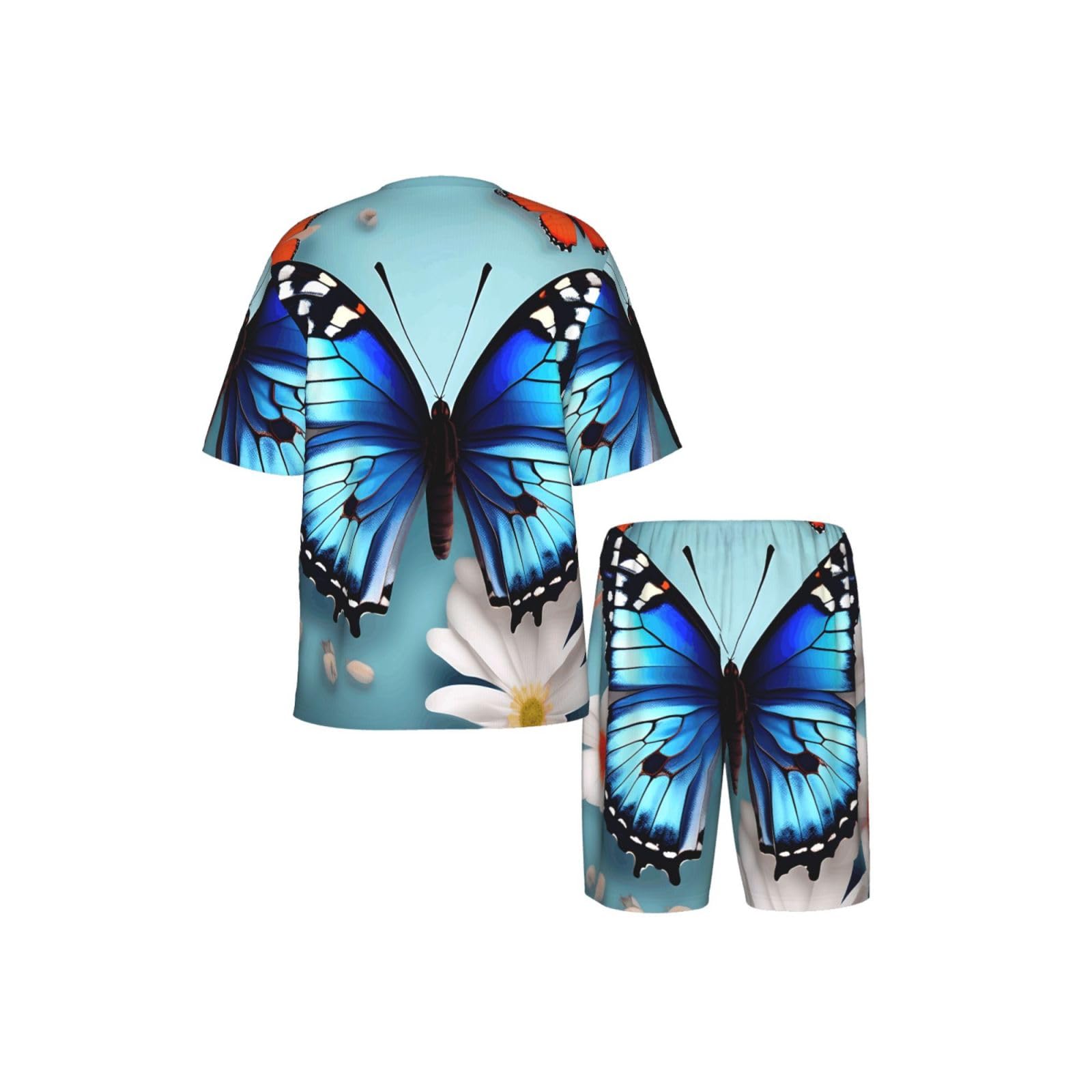 Conjunto de pijama clásico para hombre, estampado de mariposas y flores, pantalones cortos de pijama suaves para hombre, perfecto para las noches de verano