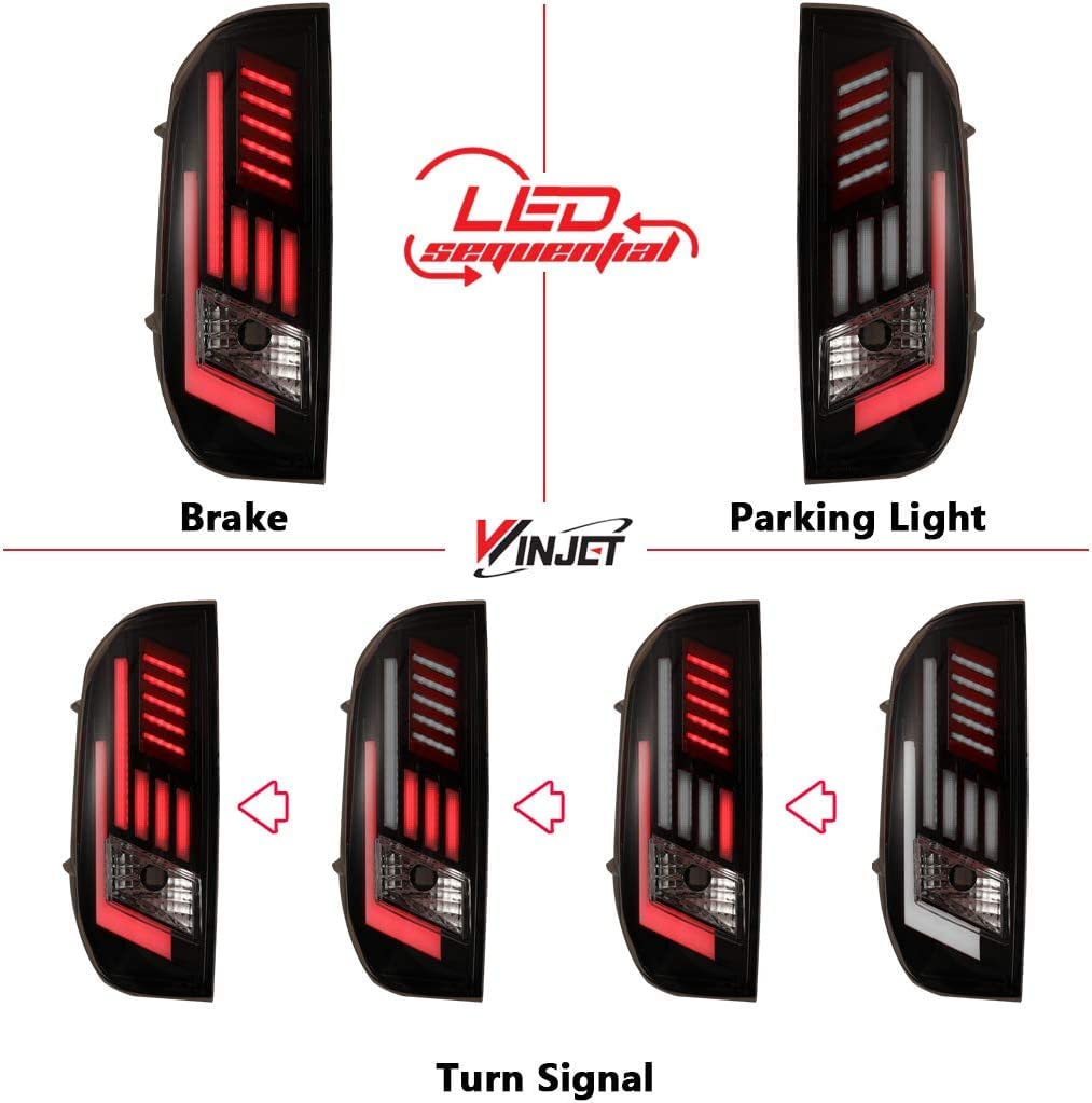 Winjet Tail Lights Assembly For 2014-2021 Toyota Tundra Taillights with Led Sequential Turn Signals DRL Brake Lights Rear Lamps Pair Replacement for Tundra Pickup Passenger and Driver Side (Clear)