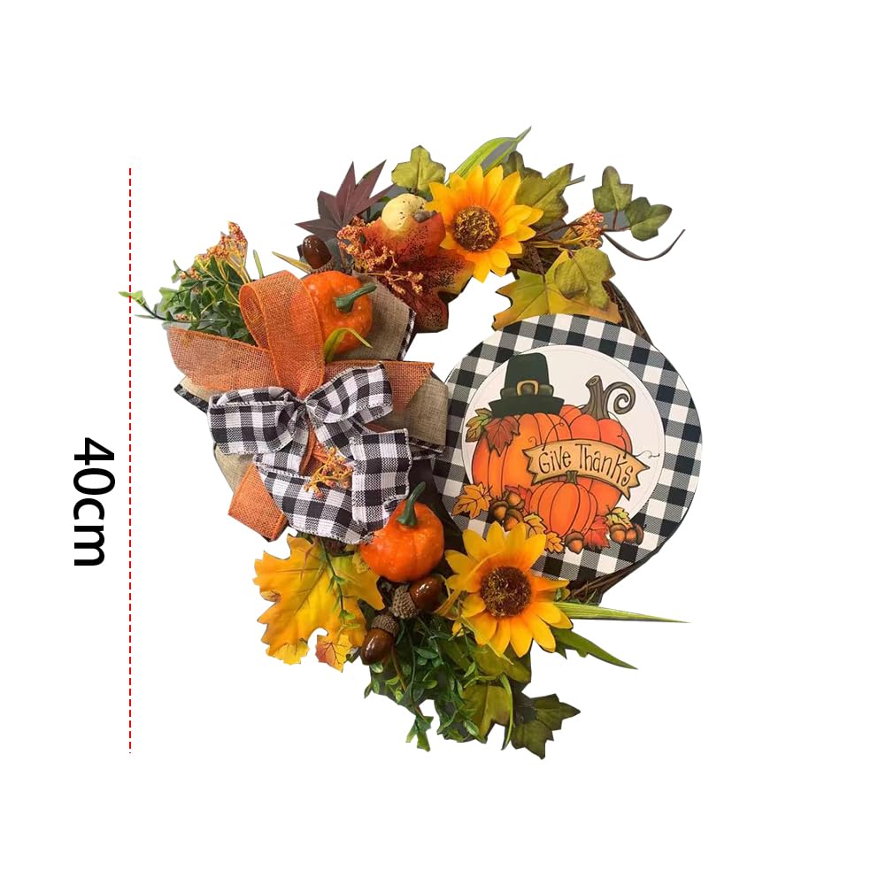 40 cm Herbstkranz for Haustür-Dekoration, Herbst-Ahornblatt-Kürbis-Beeren-Girlande, künstlicher Blumenkranz, Herbstkranz for Thanksgiving, Innen-Kamin-Fenster-Dekoration