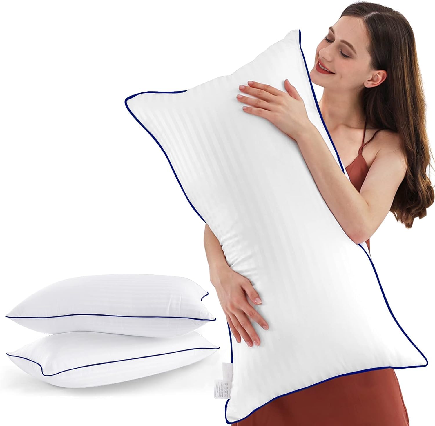Bed Pillows for Sleeping, Queen Size Set of 2 Luxury Hotel Pillows with Premium Soft Down Alternative Filling for Back, Stomach and Side Sleepers