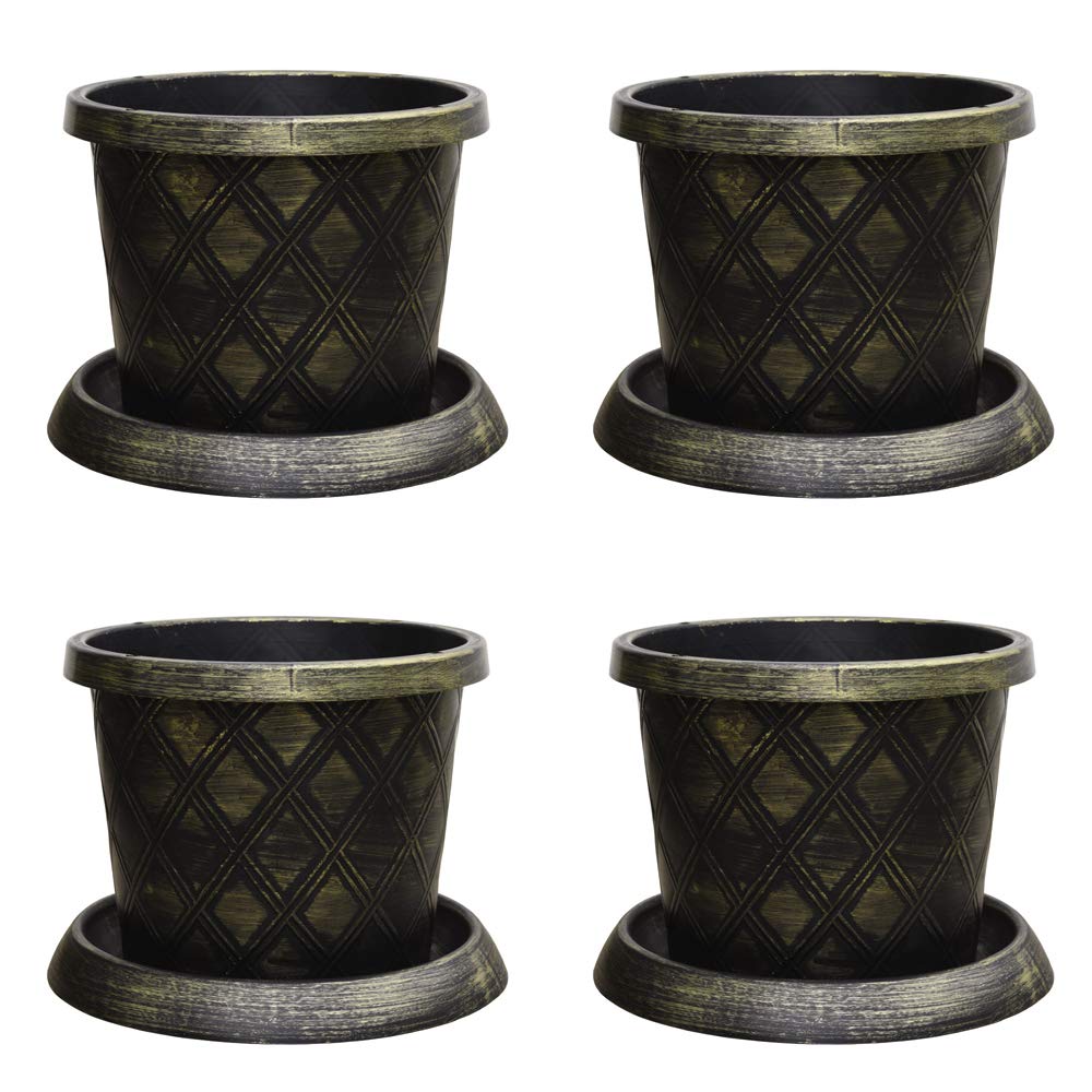 Thompson & Morgan Black & Gold Patio Pot & Saucer (24L, 39cm) - Set of 4