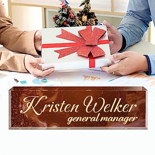 Image of Name Plate for Desk, Desk Name Plate Personalized, Office Decor for Women Men, Acrylic Desktop Accessories, Office Appreciation Gifts for Boss Social Workers Nurse Teacher Employee (Deep Red)