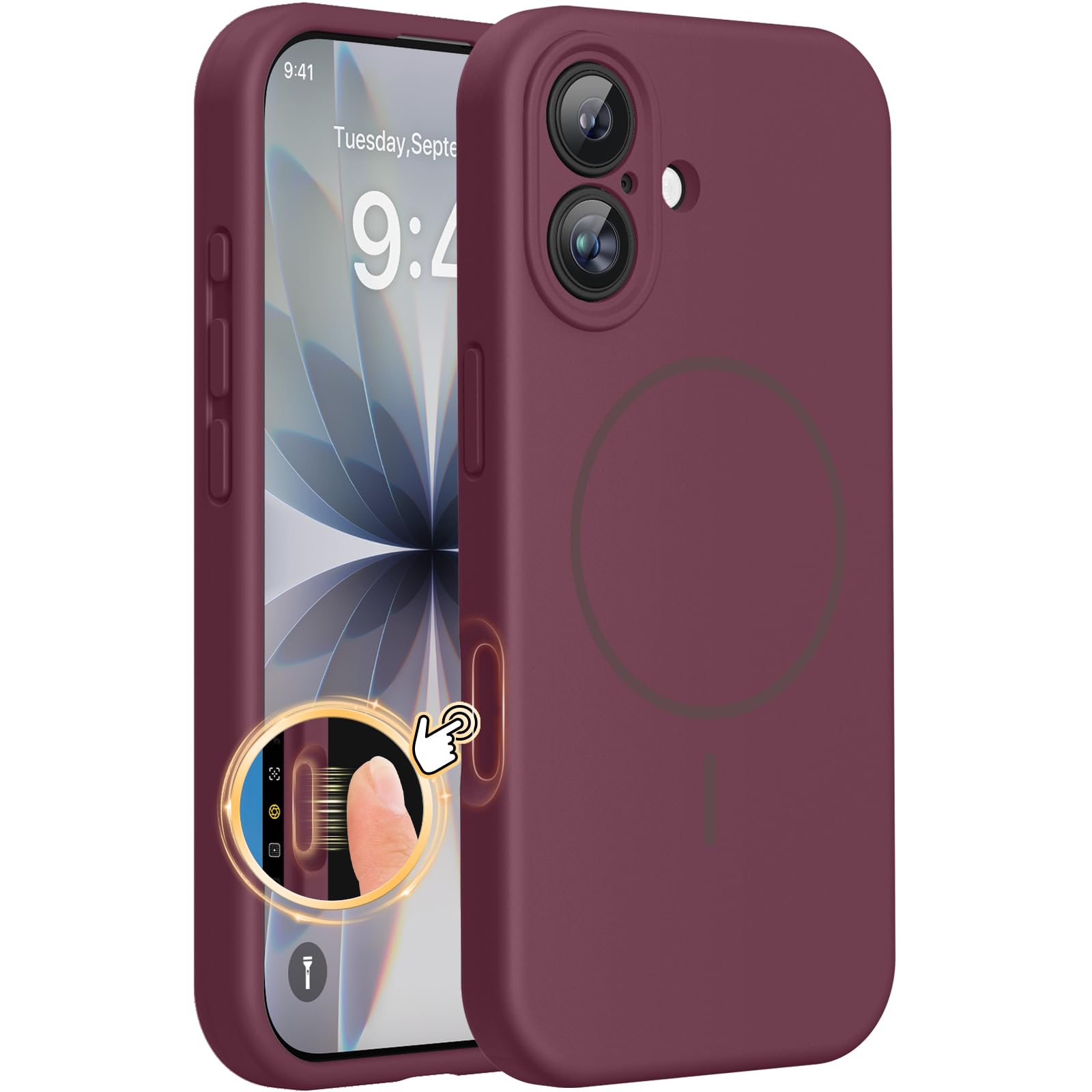 Miracase Silicone &amp; Magnetic for iPhone 17 Case, Wine Red