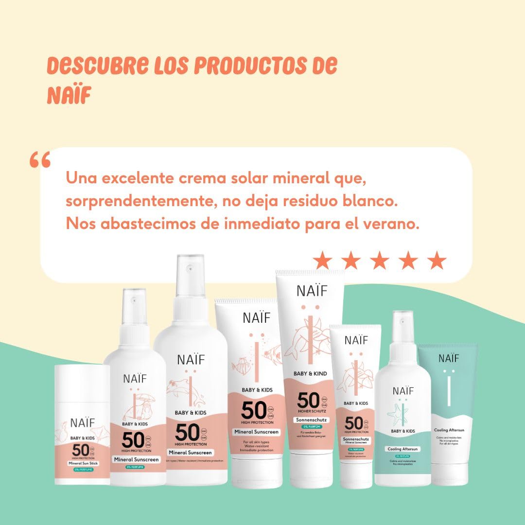 Naïf Protector Solar Mineral para Bebés y Niños – FPS 50, sin perfume, protección UVA/UVB, resistente al agua, dermatológicamente probado, sin microplásticos – 100 ml