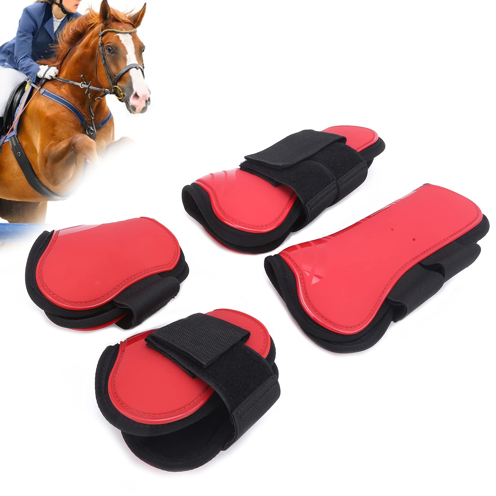 Paratendine per Cavallo Set di 4 Parastinchi per Cavallo con Guscio in PU Leggero, Aperto, Protezione della Gamba Anteriore, Ammortizzante, Regolabile, per Equitazione, Salto, Rosso M