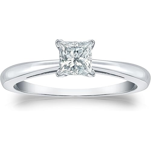 18k White Gold V-Prong Princess-Cut Diamond Solitaire Ring (1/4-1 cttw, O.White, I2-I3) Size 4-9
