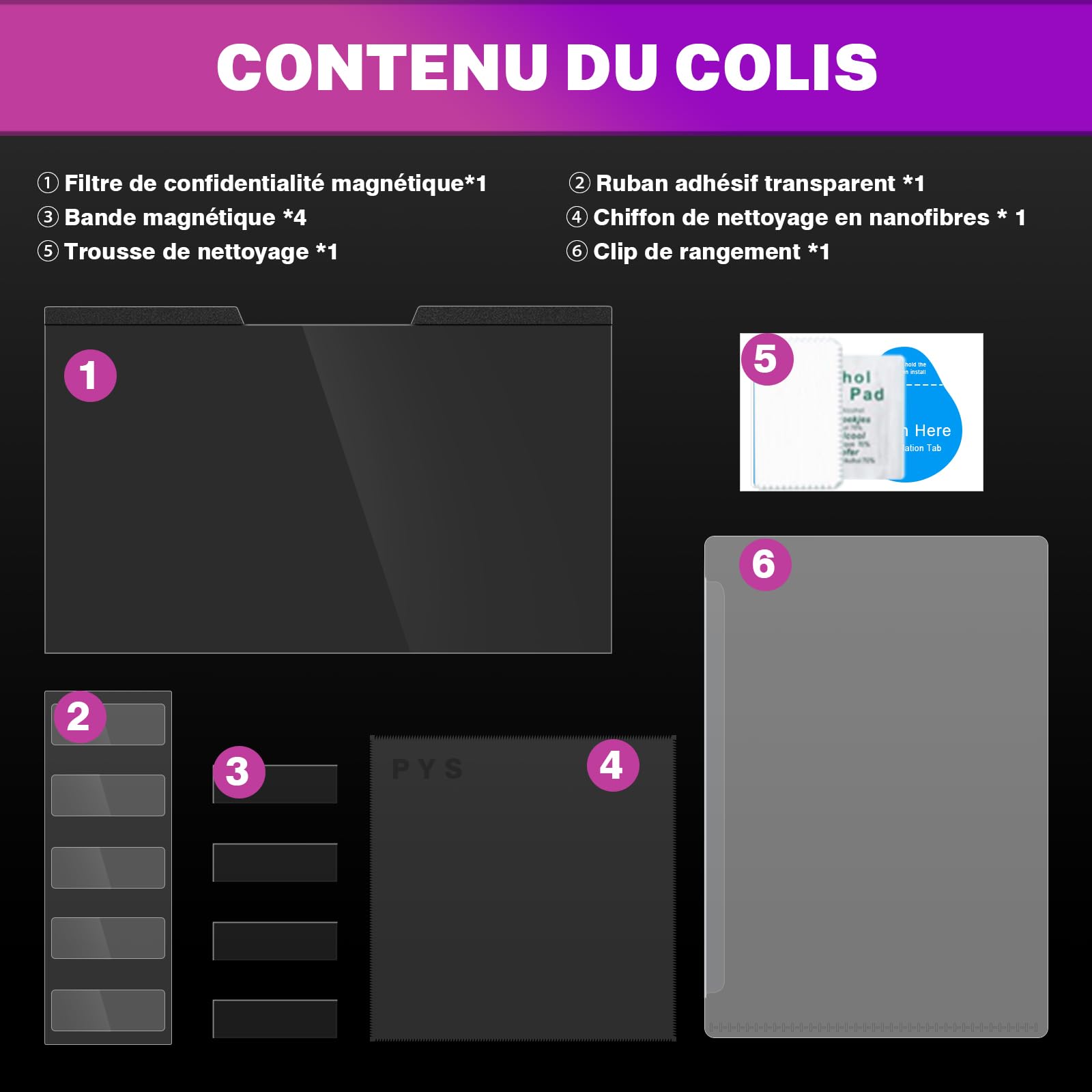 PYS Magnétique Filtre de Confidentialité 15,6 Pouces 16:9 Anti Espion Anti-Lumière pour Ordinateur Portable